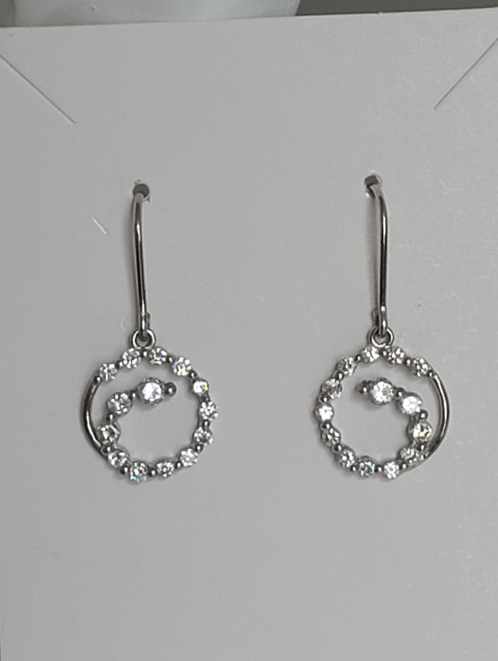 Elegant Sterling Silver Crystal Rhinestone Swirl Circle Drop Dangle Earrings